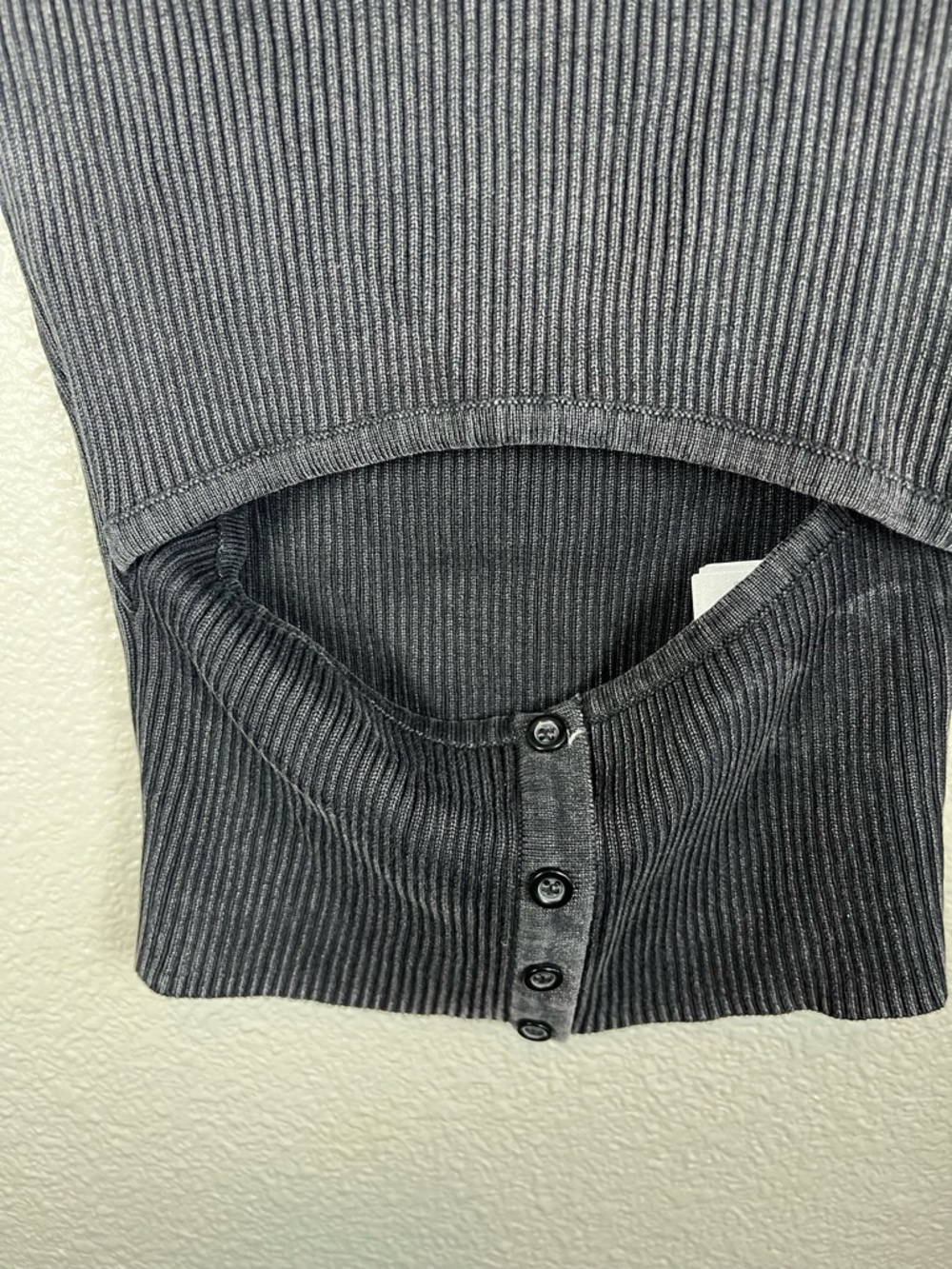 Zara Black Acid Wash Ribbed Cold-Shoulder Cutout Sweater SM - Picture 8 of 11